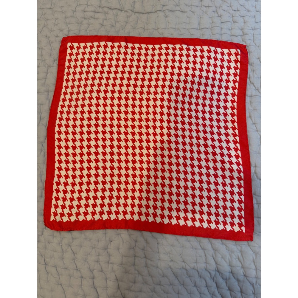 Paul Fredrick Red White Houndstooth Silk Pocket Square Mens Suit Accessory